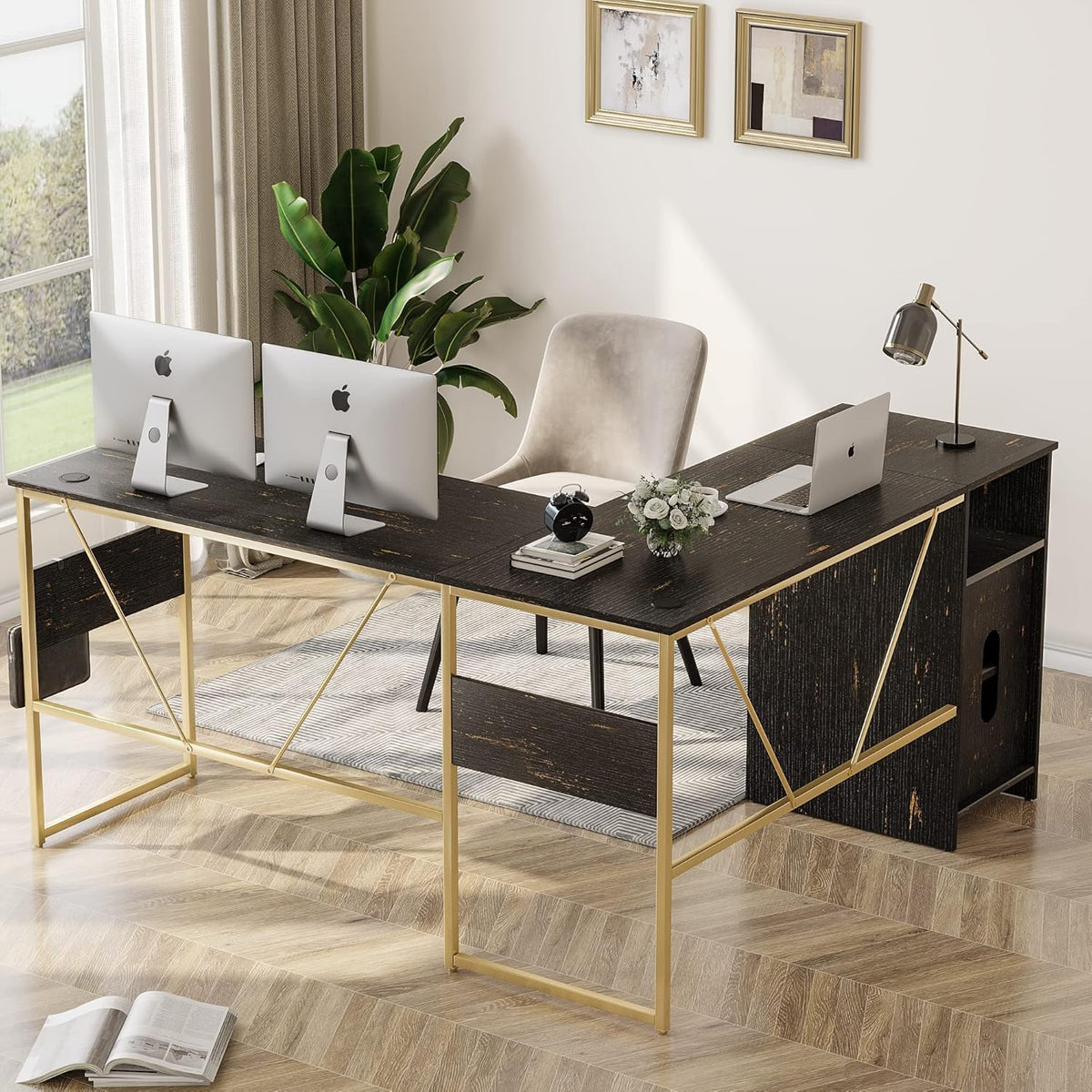 L Shaped Desk with Storage Cabinet 60 Inch Corner Desk V133