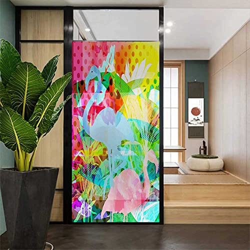 Window Privacy Film One Way Flamingo Colorful Glass Sticker Static Stickers Removable, 23.6 in by 78.7 in Z40190