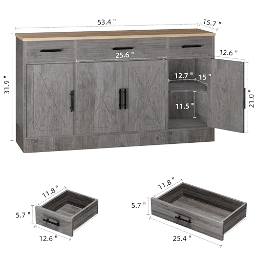 Ash Grey Wood Buffet Cabinet with 3 Drawers and 4 Doors B637026