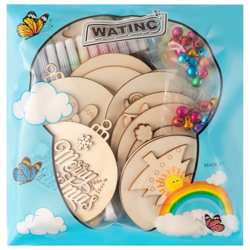 12 Styles Unfinished Wooden Christmas Ornaments Kit with Paint Pens O264
