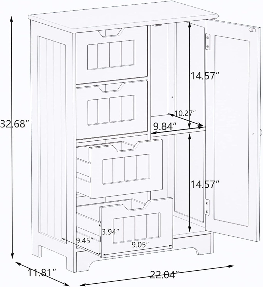 White Freestanding Bathroom Storage Cabinet with 4 Drawers and 1 Door M34542