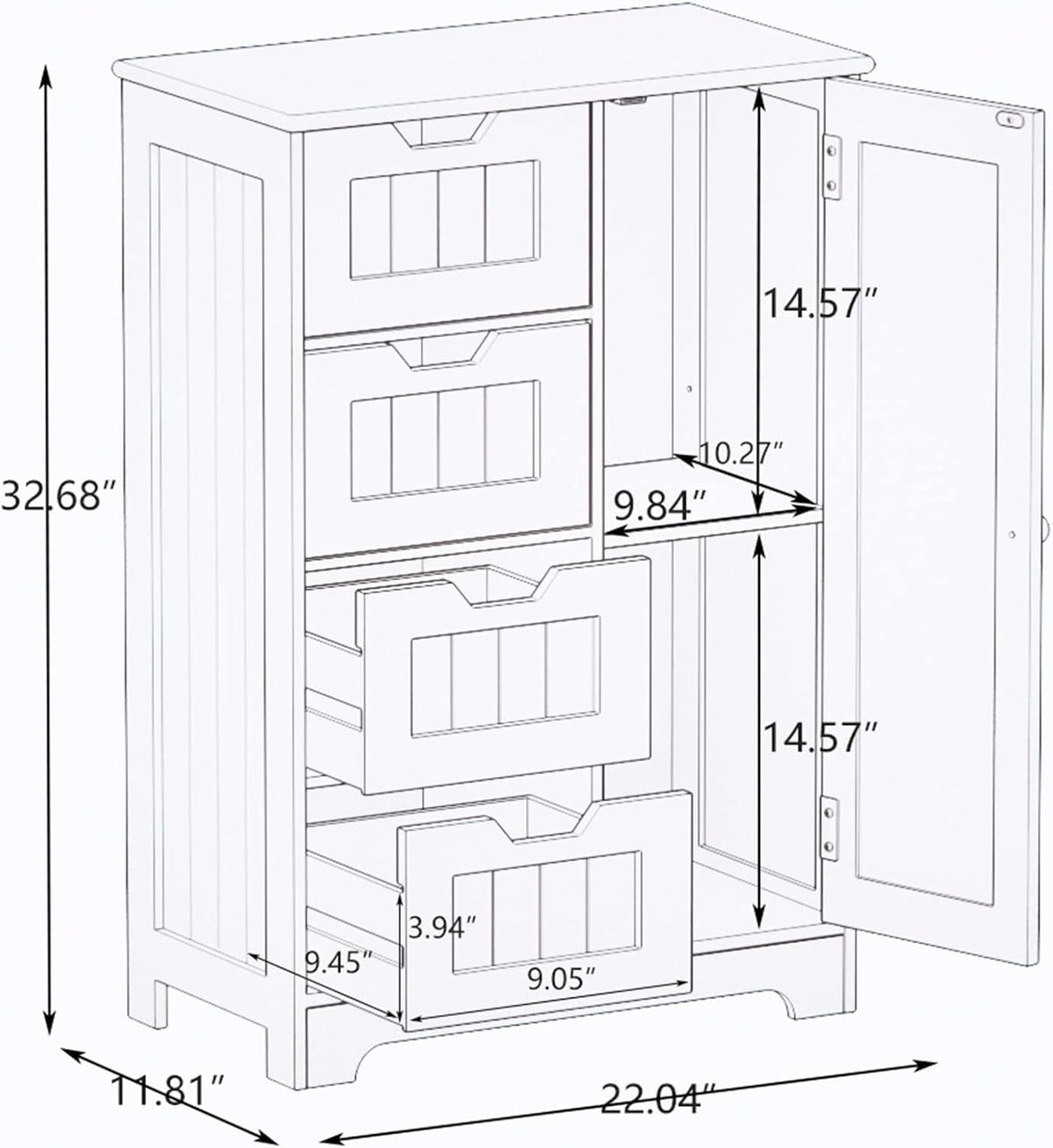 White Freestanding Bathroom Storage Cabinet with 4 Drawers and 1 Door M34542