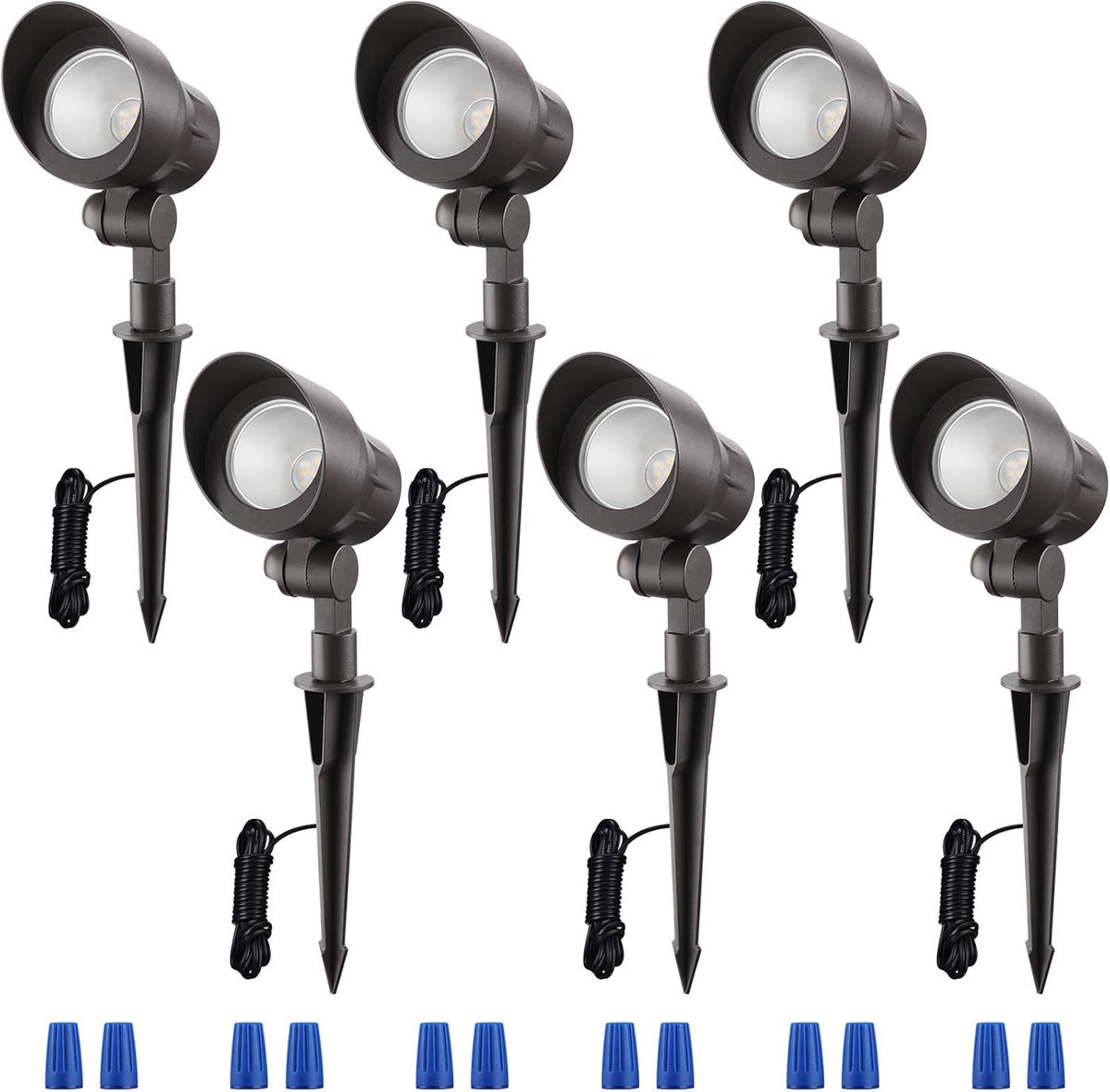 4W LED Landscape Spotlight, 12V IP65 Bronze Aluminum, 5000K, Pack of 6 J18631