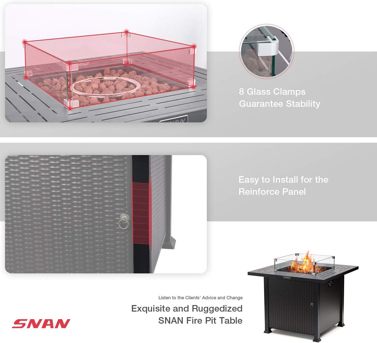 32 Inch 50,000 BTU Propane Fire Pit Table with Glass Wind Guard M276978