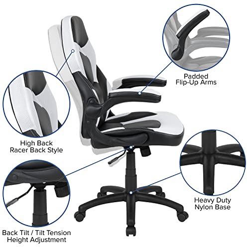 Red Gaming Desk and Blue Reclining Gaming Chair Set with Cup Holder and Headphone Hook D333869