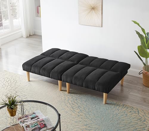 Blue Corduroy Convertible Futon Sofa Bed with Wooden Legs M1435