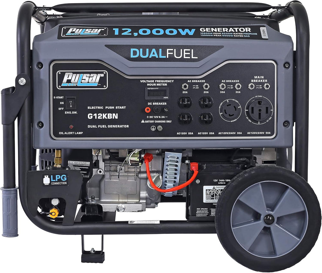 Heavy Duty Portable Dual Fuel Generator - 9500 Rated Watts & 12000 Peak Watts - Gas & LPG - Electric Start P215