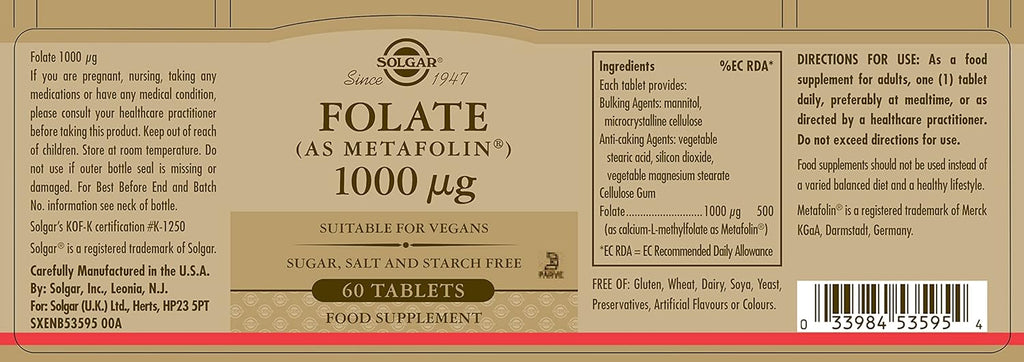 Folate 1000 mcg 60 Tablets P95701