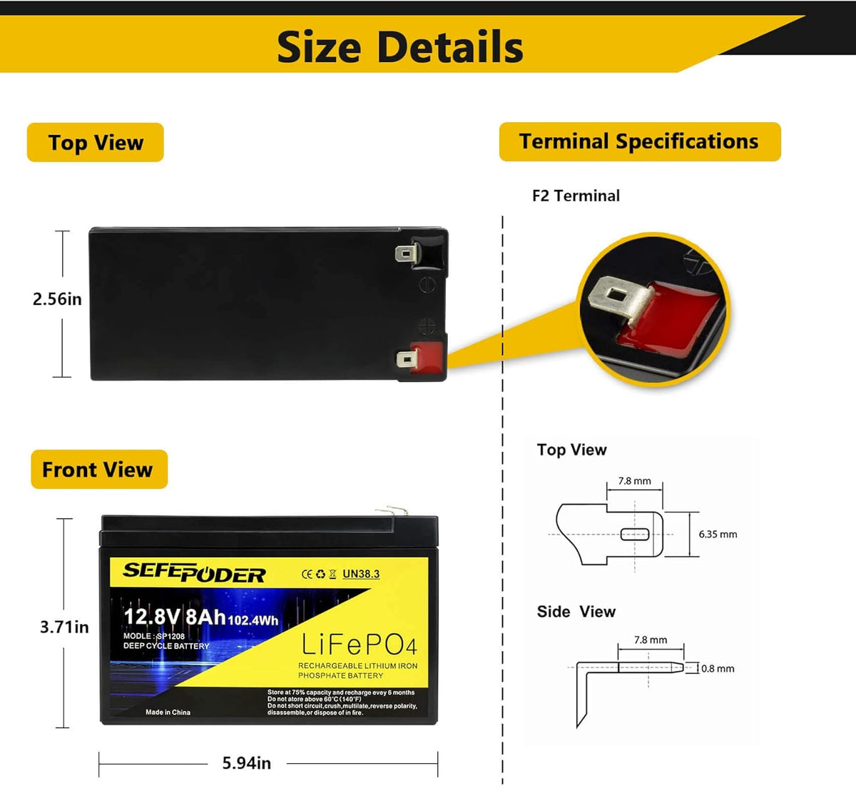 12V 8Ah Lifepo4 Lithium Ion Rechargeable Battery 2 Pack Y138