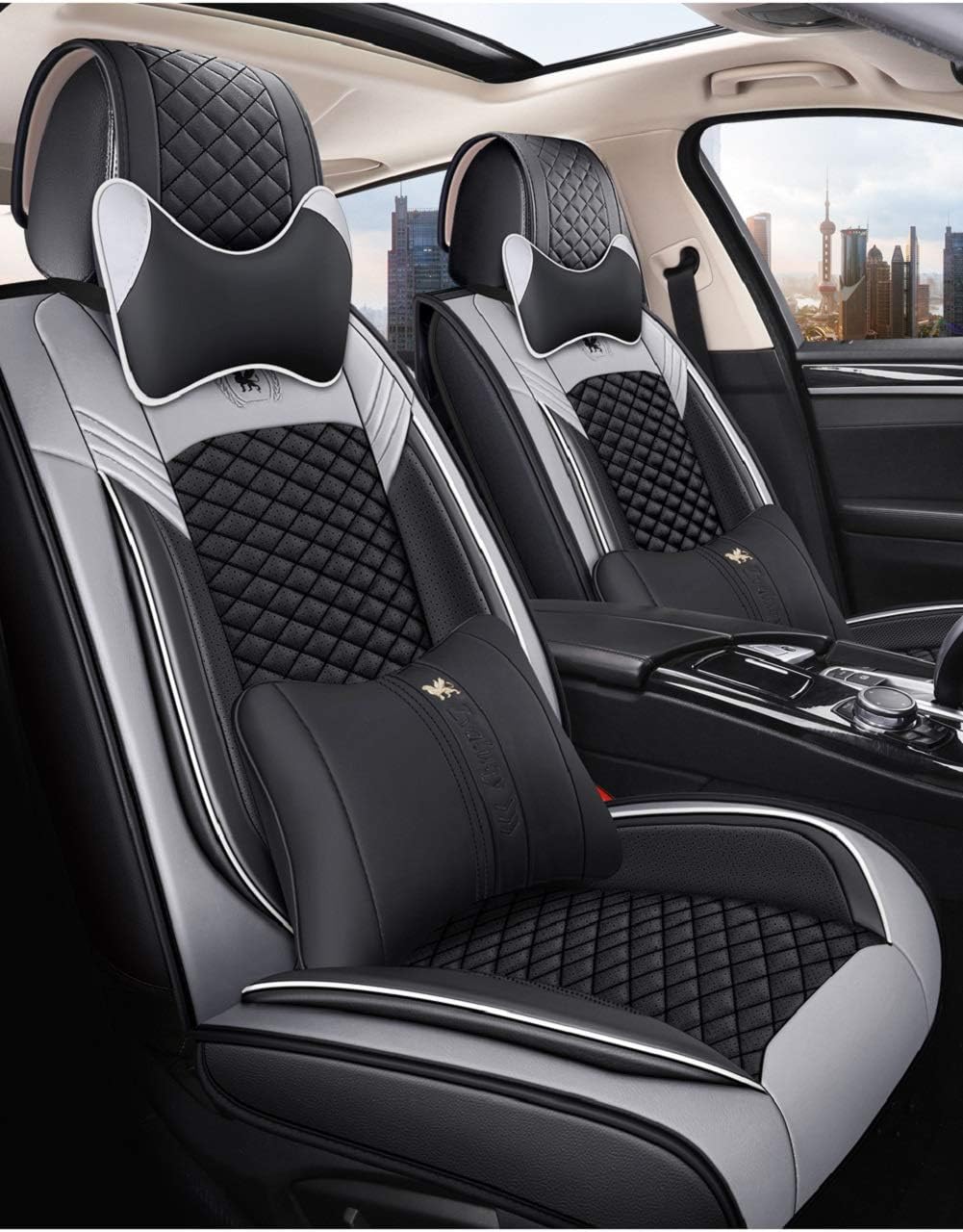 Leather Car Seat Covers 5 Seats Full Set Black Pink G544