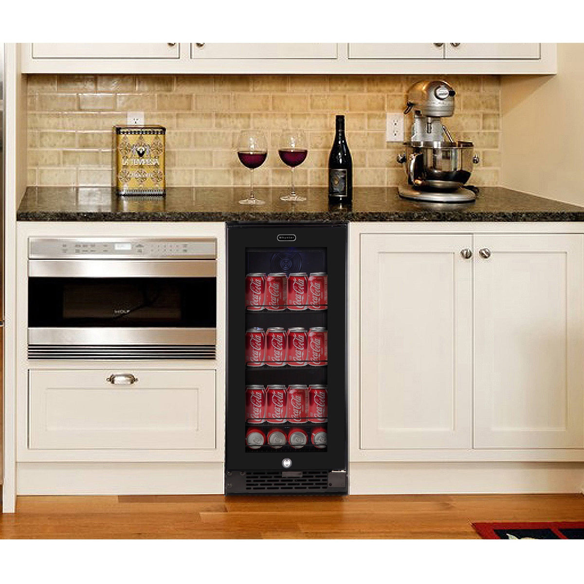 Black Glass 80-Can 3.4 Cu ft. Beverage Refrigerator M129539