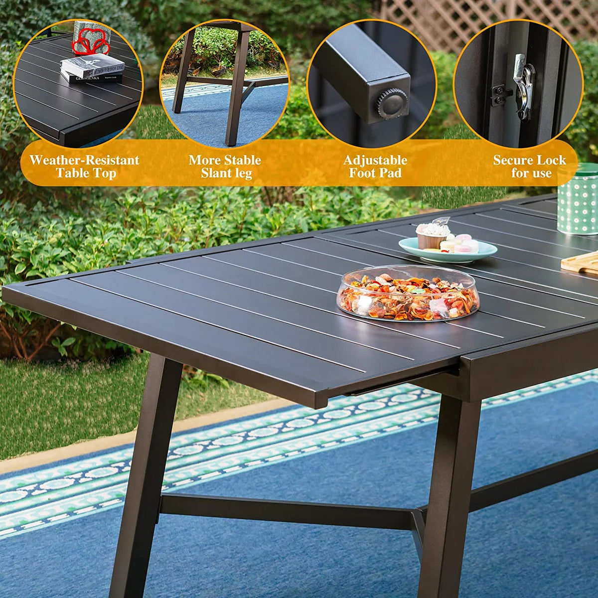 9 Piece Patio Dining Set with Padded Textilene Swivel Chairs and Expandable Table W946036