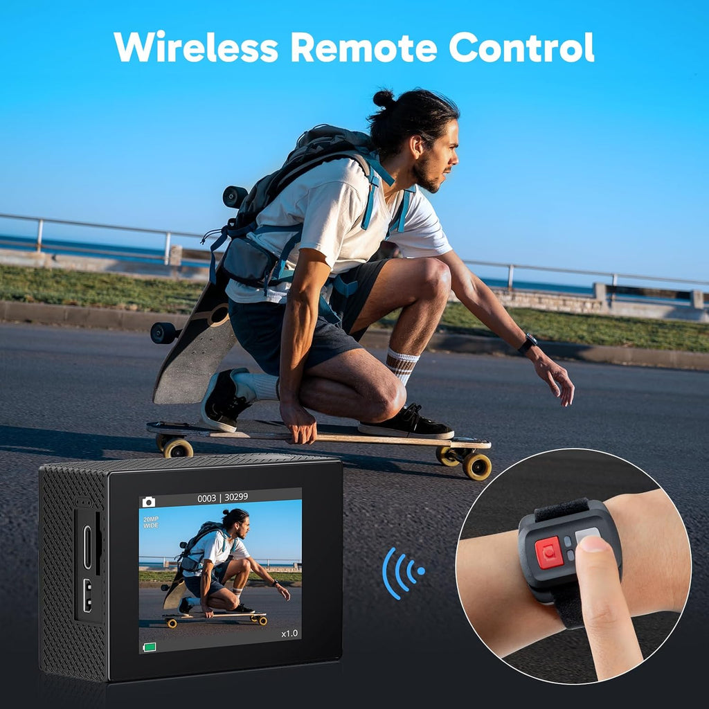 4K30FPS 20MP WiFi Action Camera and 7 in 1 Accessories Kit Bundle E379