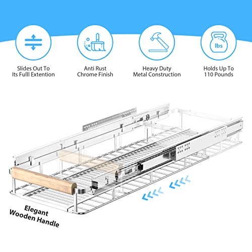 Extendable Slide Out Cabinet Organizer Pull Out Pantry Shelves Drawers Under Sink Sliding Basket, Adjusted Width 16.1"-26.3", 2 Pack N35101