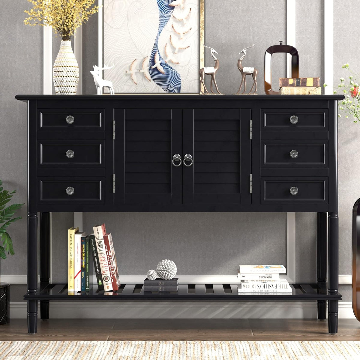 Navy Blue 6 Drawer Sideboard Console Table J4813