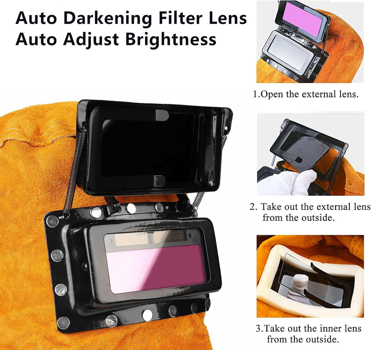 Yellow Leather Welding Helmet with Solar Auto Darkening Filter E4073