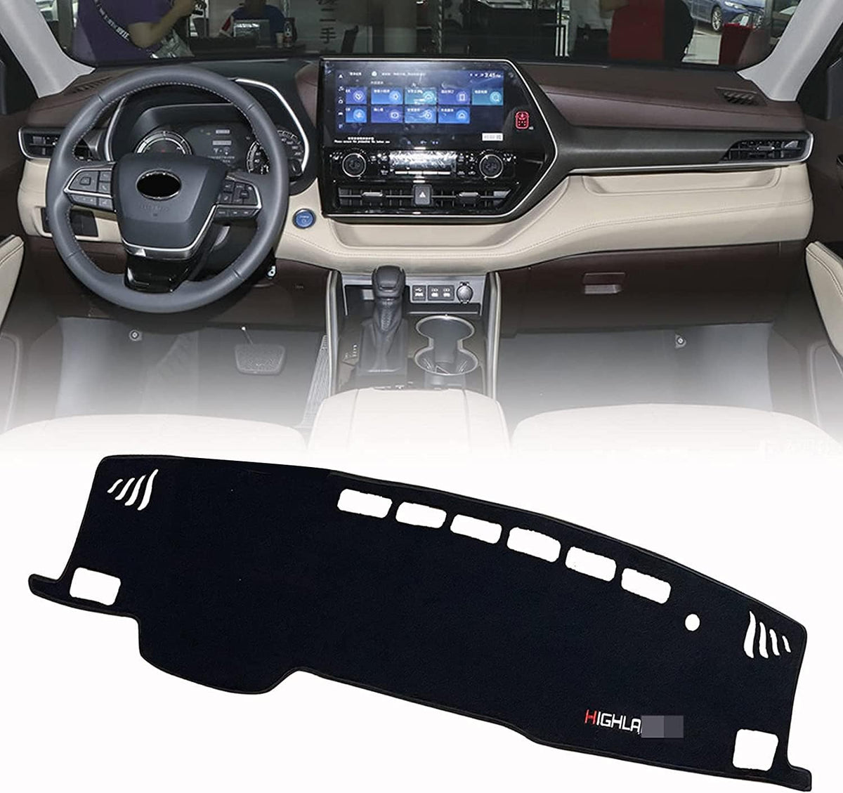 Black Center Console Cover Dash Mat Sunshield Carpet Compatible with Toyota Highlander 2021 2022 Y934121