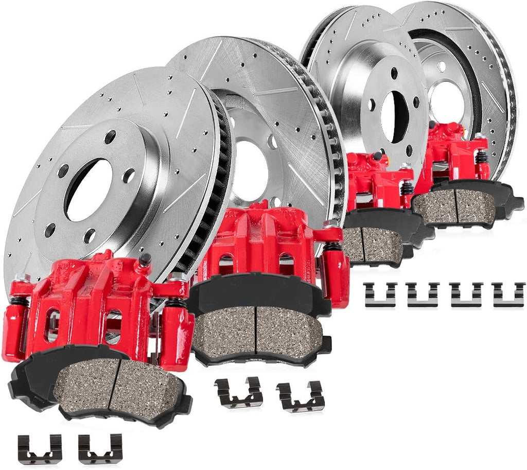 Powder Coated Red Calipers Zinc Plated Rotors Ceramic Pads K14747