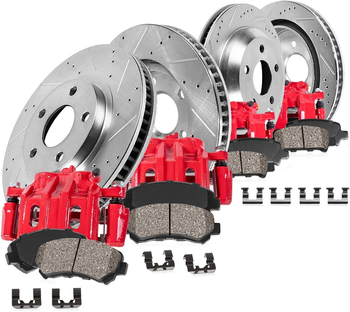 Powder Coated Red Calipers Zinc Plated Rotors Ceramic Pads K14747