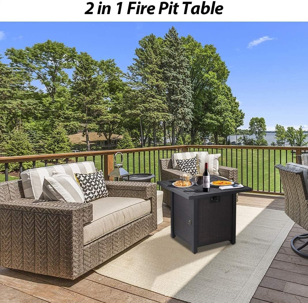 28 Inch 50,000 BTU Propane Fire Pit Table with Lid and Lava Stone B666