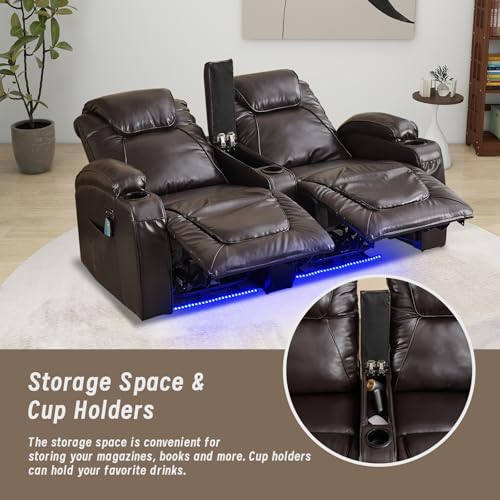 Brown Electric Power Loveseat Recliner Chair with Storage Armrest Q83502