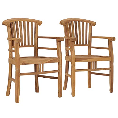 2 pcs Solid Teak Wood Patio Dining Chairs with Backrest and Armrest C859