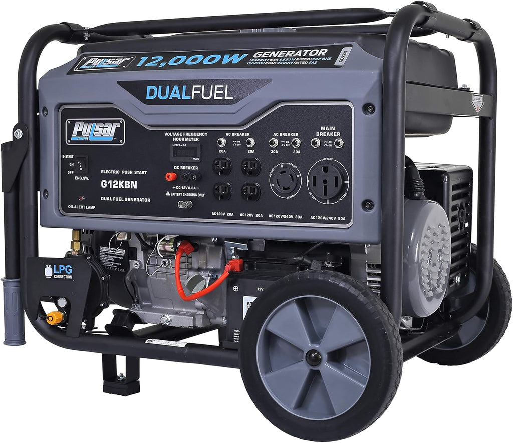 Heavy Duty Portable Dual Fuel Generator - 9500 Rated Watts & 12000 Peak Watts - Gas & LPG - Electric Start P215