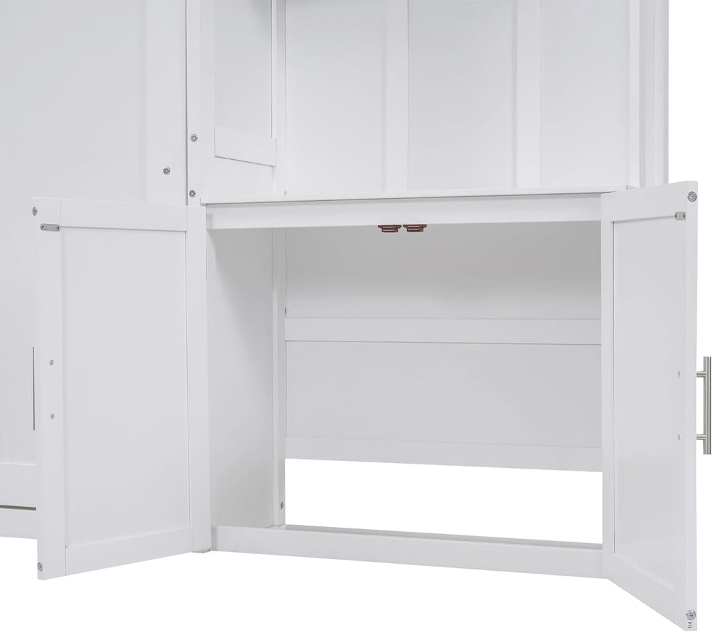 White Full Size Murphy Bed with Storage Cabinet and Shelves C692627