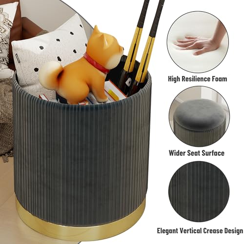 Round Storage Ottoman Set of 2 Velvet Grey H110740