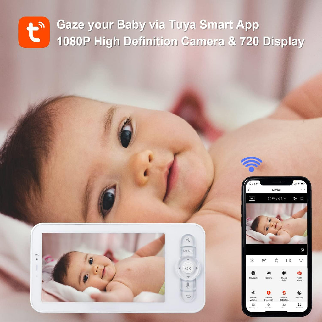 5" WiFi Baby Monitor with Camera and Audio, 1080p Camera and 720p Display D96608
