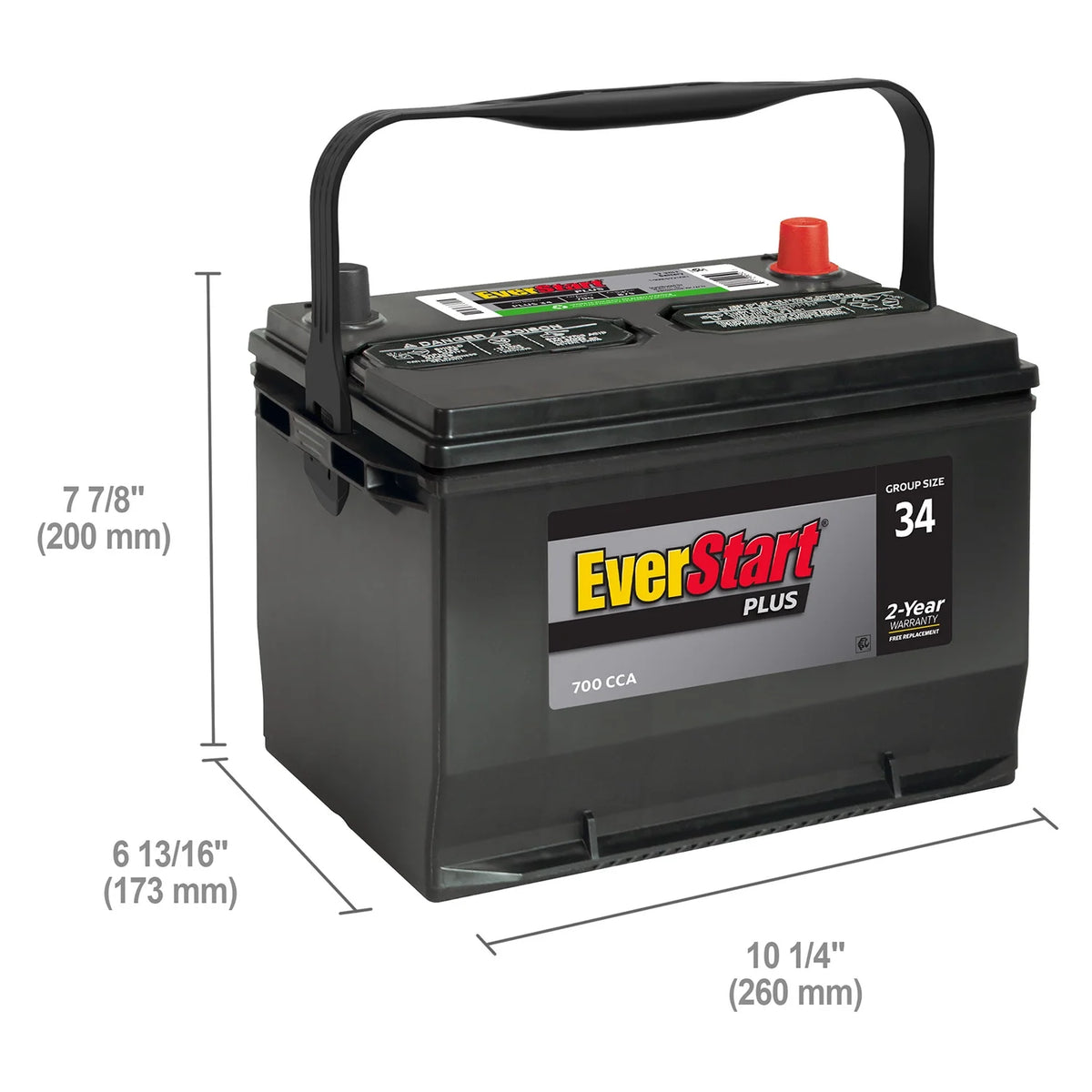 Lead Acid Automotive Battery, Group Size 34 12 Volt, 700 CCA J1465