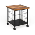 Grey Wood and Metal Rolling File Cabinet J6050