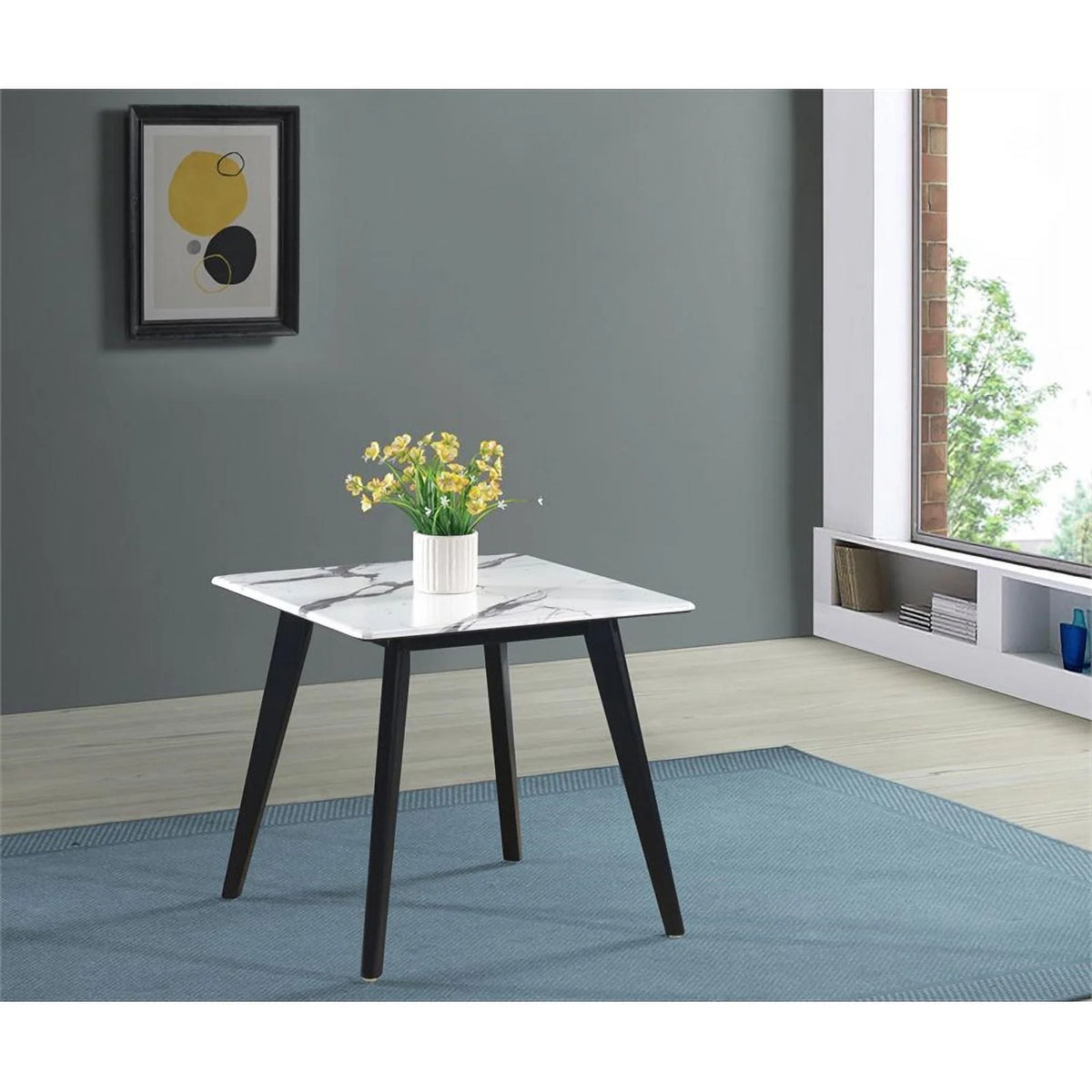 Wood Square Faux Marble Top End Table E116