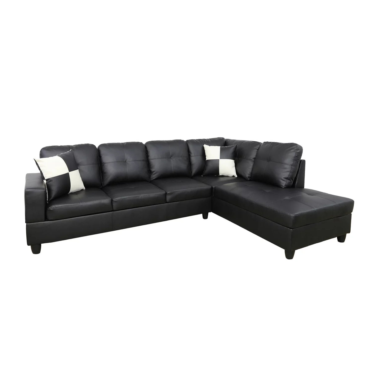 Black L Shape Sectional Sofa with Waist Pillows W85397