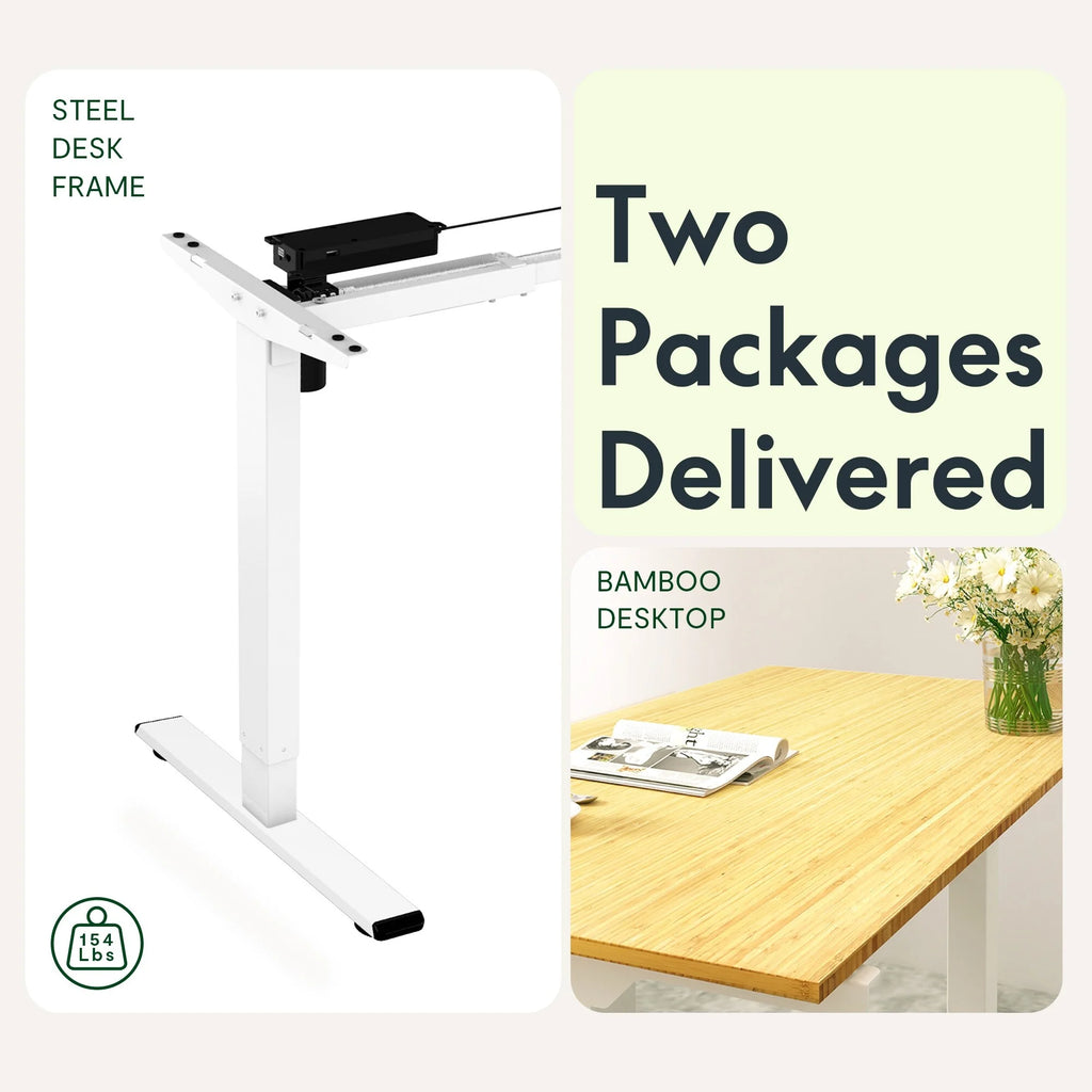 100% Bamboo Electric Standing Desk 60''X30'' White O44271