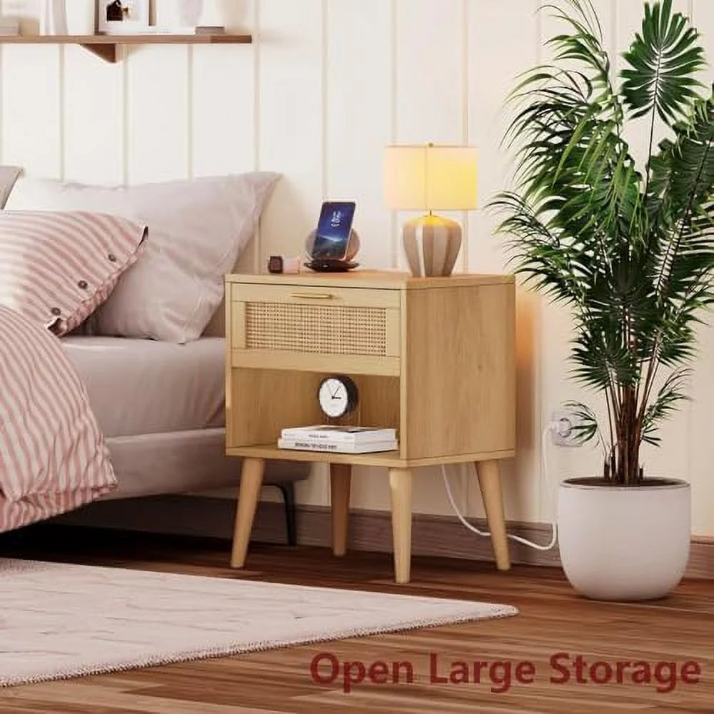 Rattan Nightstand with Charging Station 5 Drawers H431781