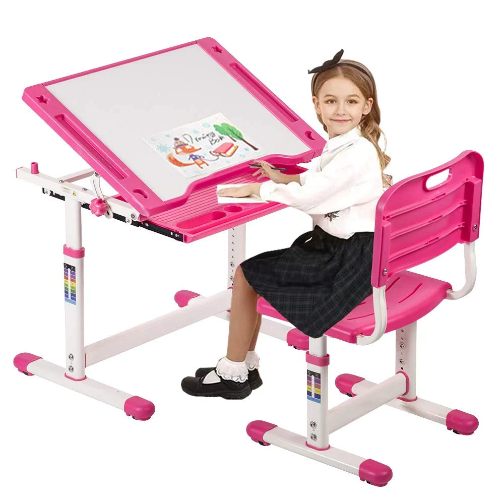 Kids Adjustable Height Ergonomic Desk and Chair Set with Storage Drawer J352129