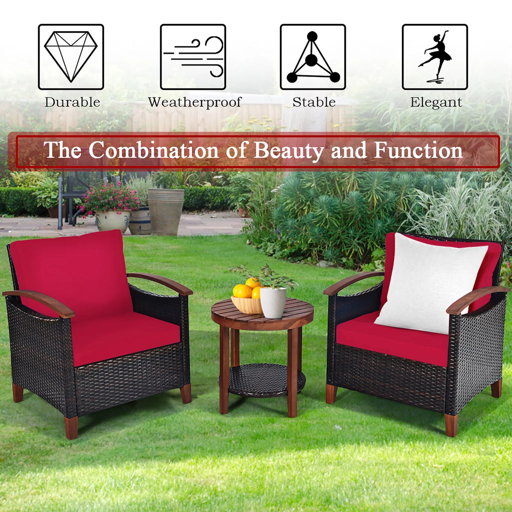 3 Pc Patio Rattan Furniture Set with Cushion D621770