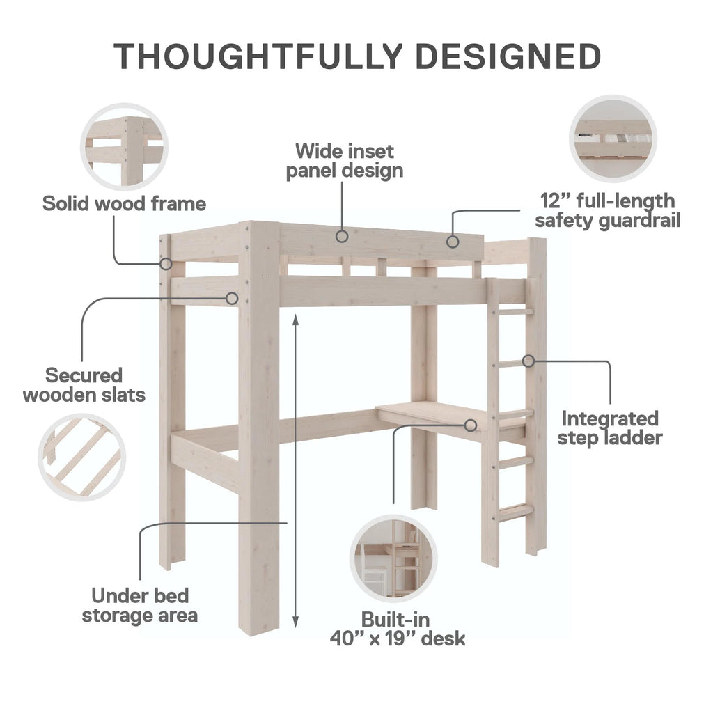 Twin Solid Wood Loft Bed with Desk R1161