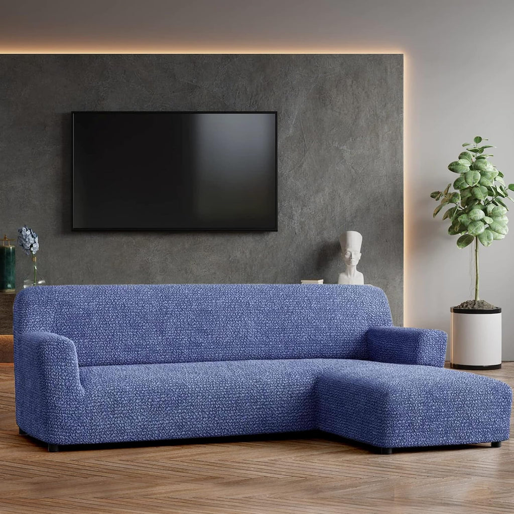 Blue Right-Facing Chaise Sectional Sofa Slipcover V672