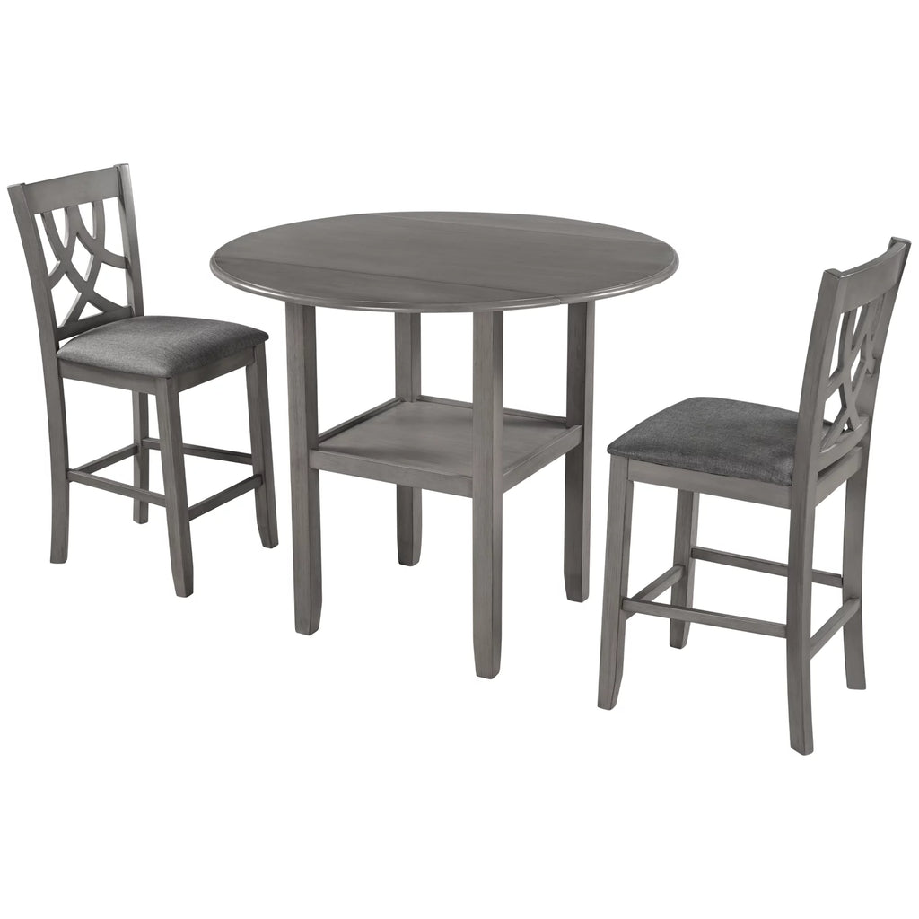 3 Piece Round Drop Leaf Dining Table Set with 2 Chairs A430870