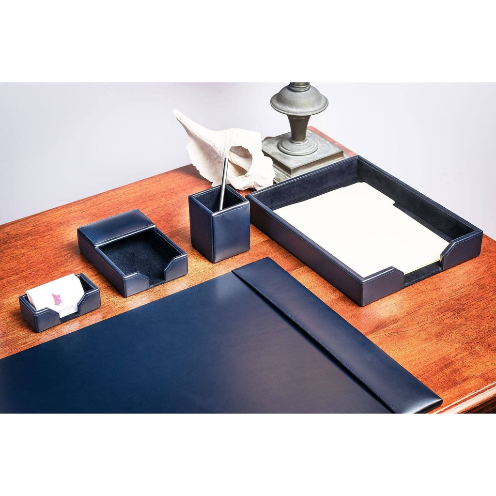 Navy Blue Bonded Leather 5-Piece Desk Set A656