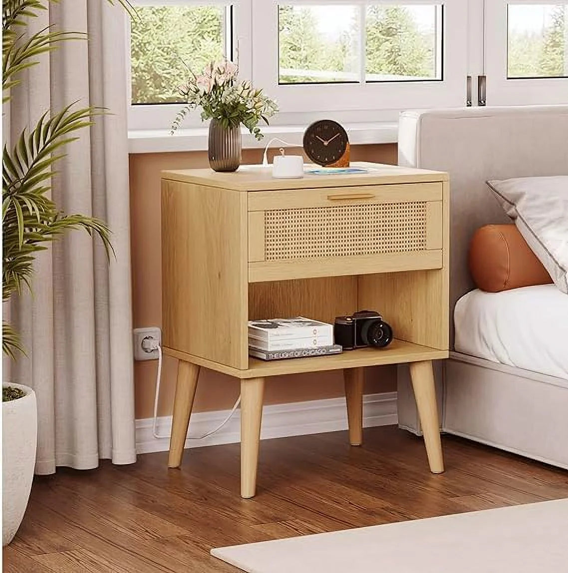 Rattan Nightstand with Charging Station 5 Drawers H431781