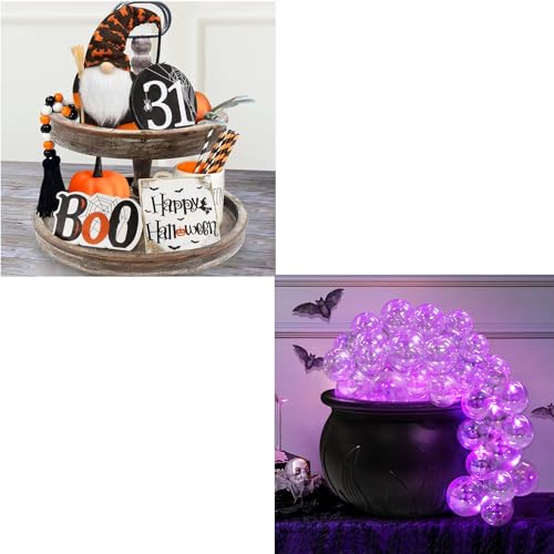 Halloween Decorations Indoor DIY Bubbling Cauldron Set Wooden Signs Gnomes Plush Bead Garland Tiered Tray Decor R895106