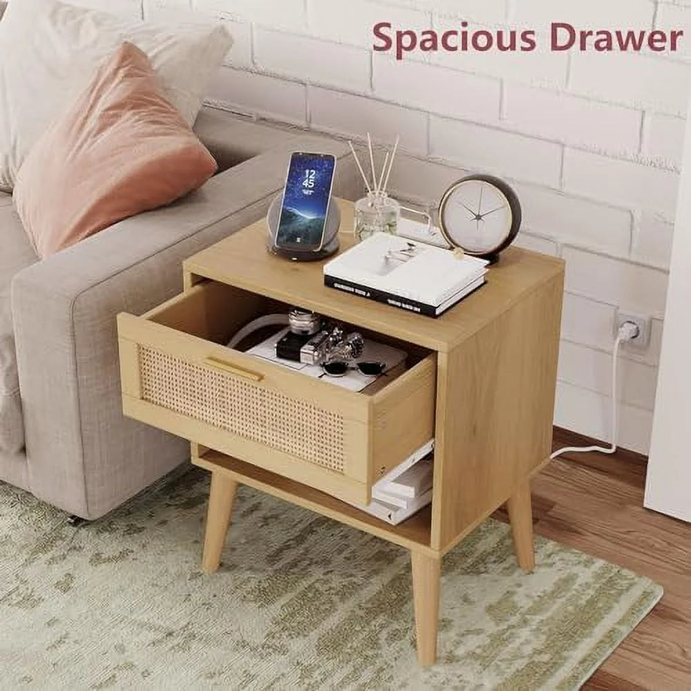 Rattan Nightstand with Charging Station 5 Drawers H431781