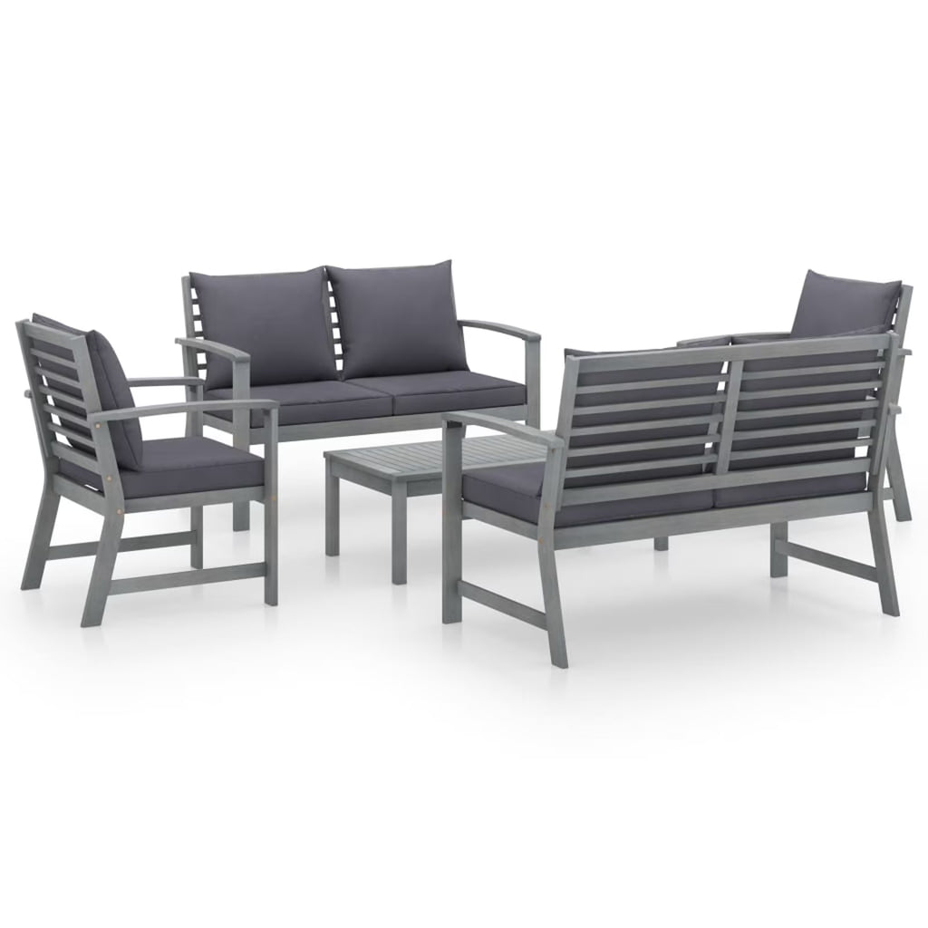 5 Piece Dark Gray Cushioned Outdoor Conversation Set with Coffee Table J687483