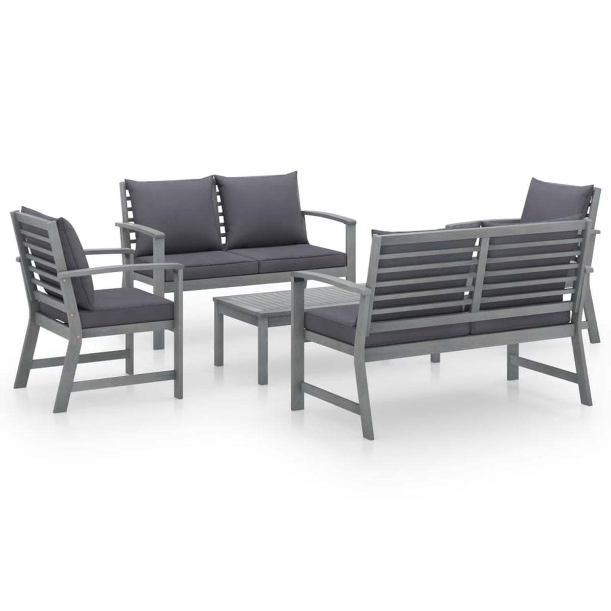 5 Piece Dark Gray Cushioned Outdoor Conversation Set with Coffee Table J687483