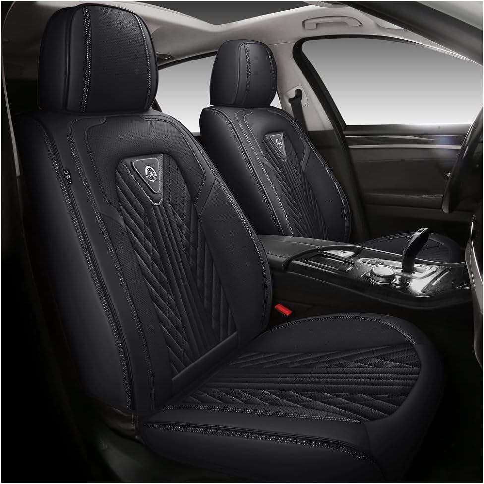 Black PU Leather Car Seat Covers 5 Seats Full Set G748810