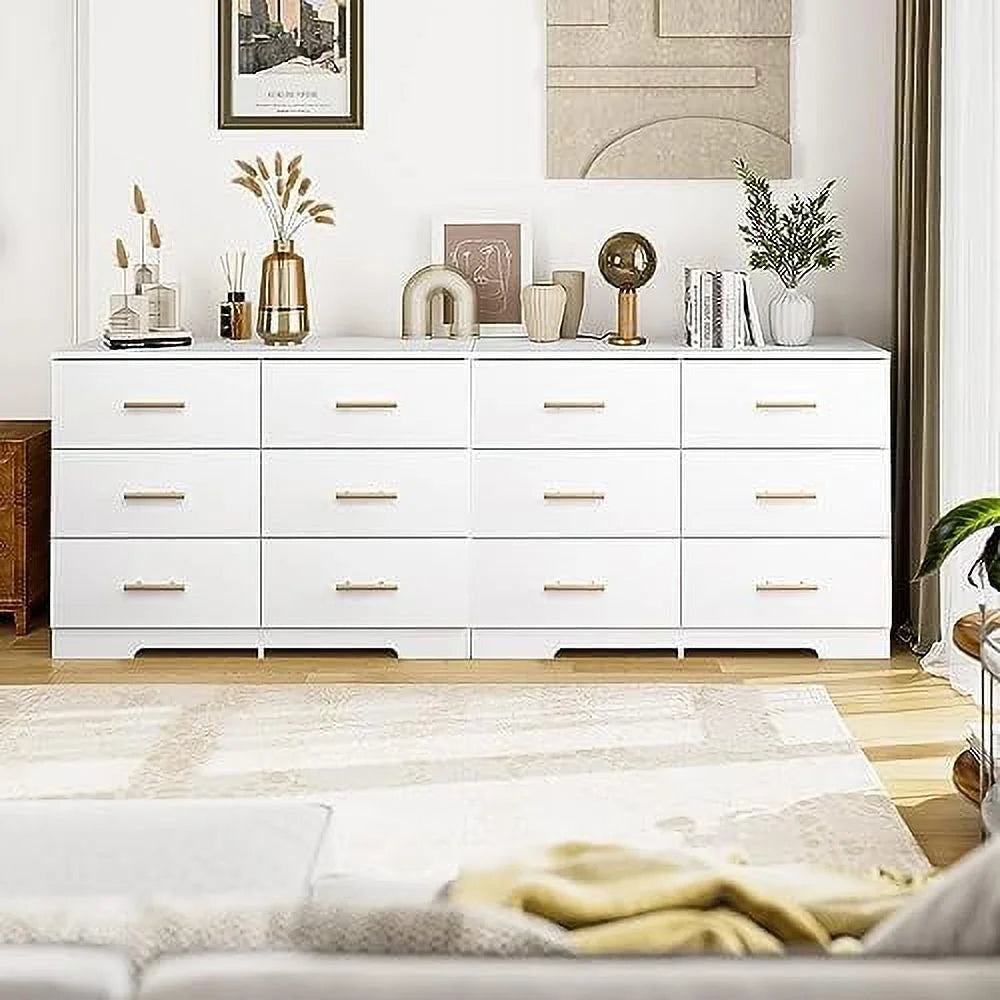 White 6 Drawer Wood Dresser with LED Light H24103