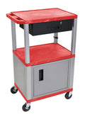 Red and Nickel Utility Cart with Cabinet and Drawer V571